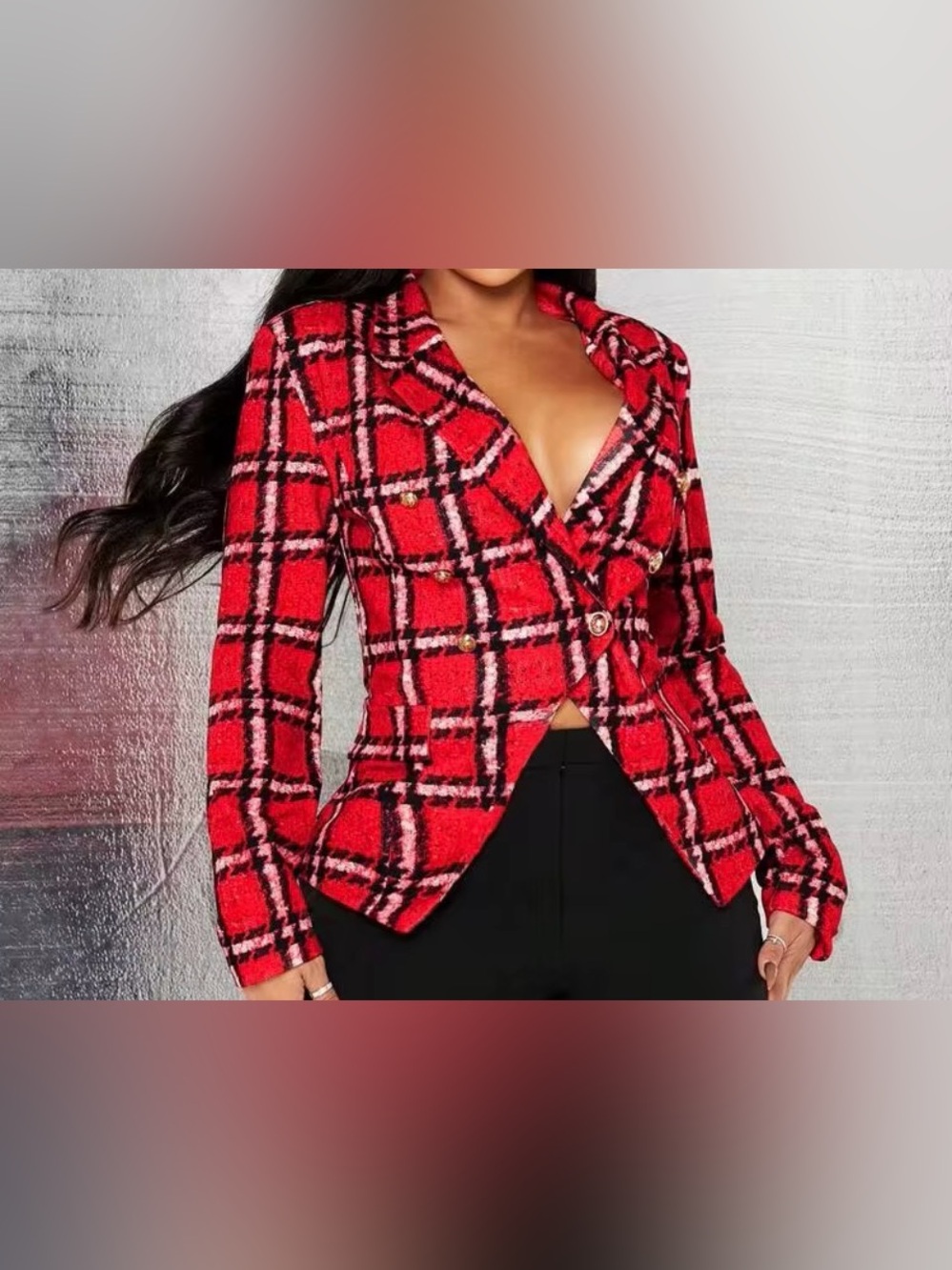 Shein Red Plaid Women's Blazer (Sz L) 8/10